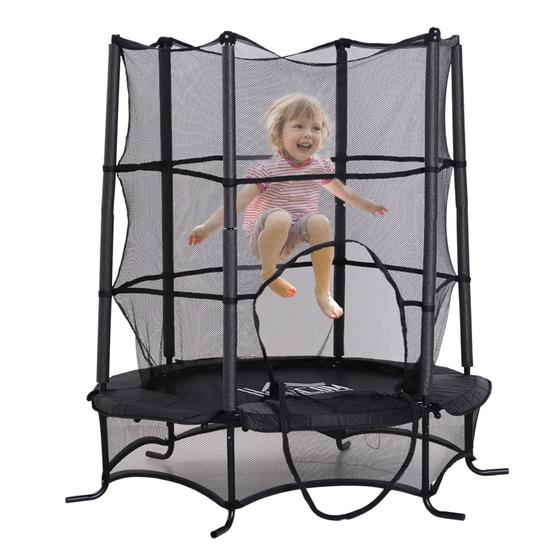 HOMCOM Trampoline de jardin enfants Ø 1,70 × 1,62H m filet de sécurité porte zipée couvre-ressorts + 6 poteaux rembourrés inclus noir