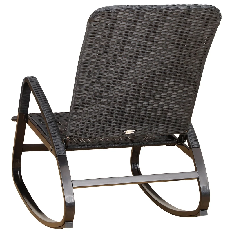 Outsunny Rocking chair fauteuil à bascule style cosy dossier repose-pied réglable résine tressée 4 fils imitation rotin noir