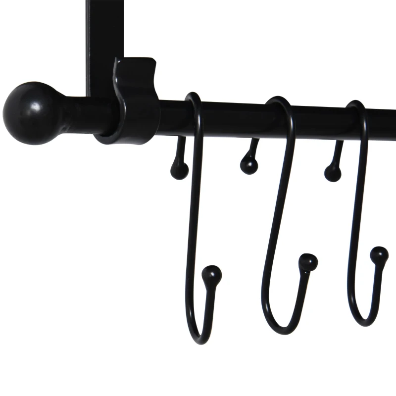 HOMCOM Étagère murale flottante en bois de sapin et métal - étagère de cuisine à ustensiles - 8 crochets amovibles - gris noir