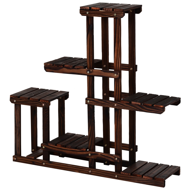 Étagère à fleurs en bois - porte plante bois 6 tablettes bois massif pin
