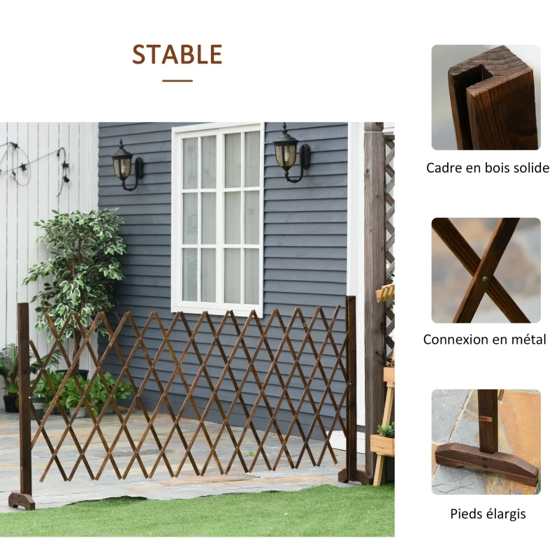 Outsunny Barrière Extensible rétractable barrière de sécurité dim. 225L x 30l x 106H cm Bois Sapin traité carbonisation