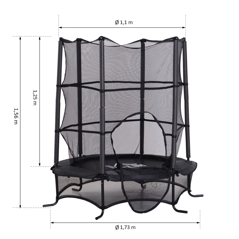 HOMCOM Trampoline de jardin enfants Ø 1,70 × 1,62H m filet de sécurité porte zipée couvre-ressorts + 6 poteaux rembourrés inclus noir