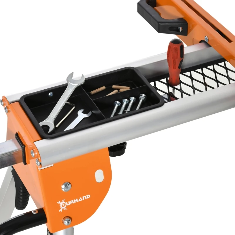 DURHAND Support pour scie à onglet pliable avec extensions longeur hauteur réglables supports pour bois plateaux outils intégrés aluminium métal 109-167 x 74 x 84,5-95,5 cm orange et noir