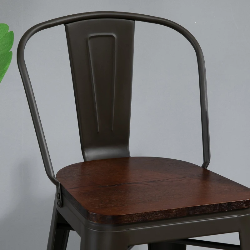 HOMCOM Lot de 4 tabourets de Bar Industriel avec Dossier Repose-Pied Hauteur Assise 76 cm métal café foncé Panneaux Multicouches Imitation Bois chêne foncé