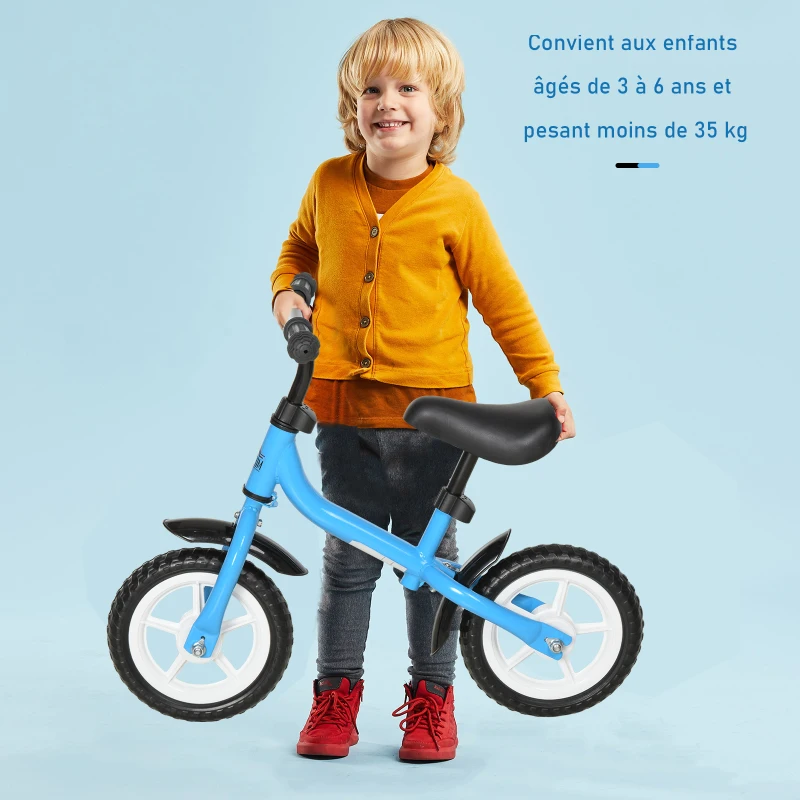HOMCOM Draisienne enfant vélo sans pédales pour enfants de 3 à 6 ans selle hauteur réglable 35 Kg Max. structure en métal  71 x 32 x 56 cm bleu ciel