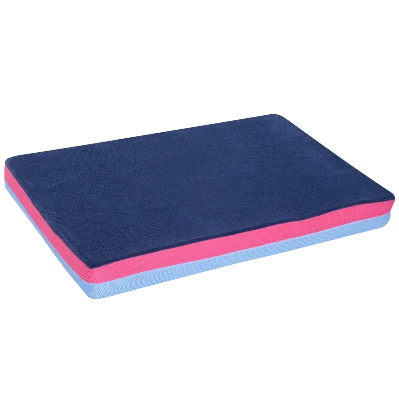 PawHut Lit matelas orthopédique grande taille mémoire de forme pour chien 101L x 66l x 10H cm housse amovible suède corail cachemire bleu