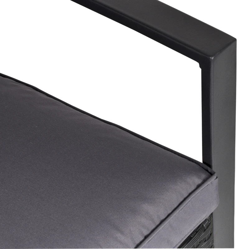 Outsunny Salon de jardin 2 places - 3 pièces 2 chaises avec coussins gris + table basse - plateau verre trempé - résine tressée 4 fils imitation rotin noir