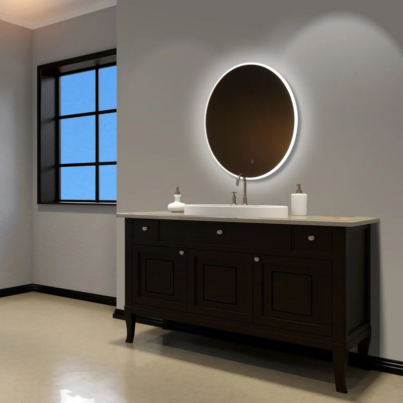 HOMCOM Miroir Rond Lumineux LED de Salle de Bain 28 W Argenté