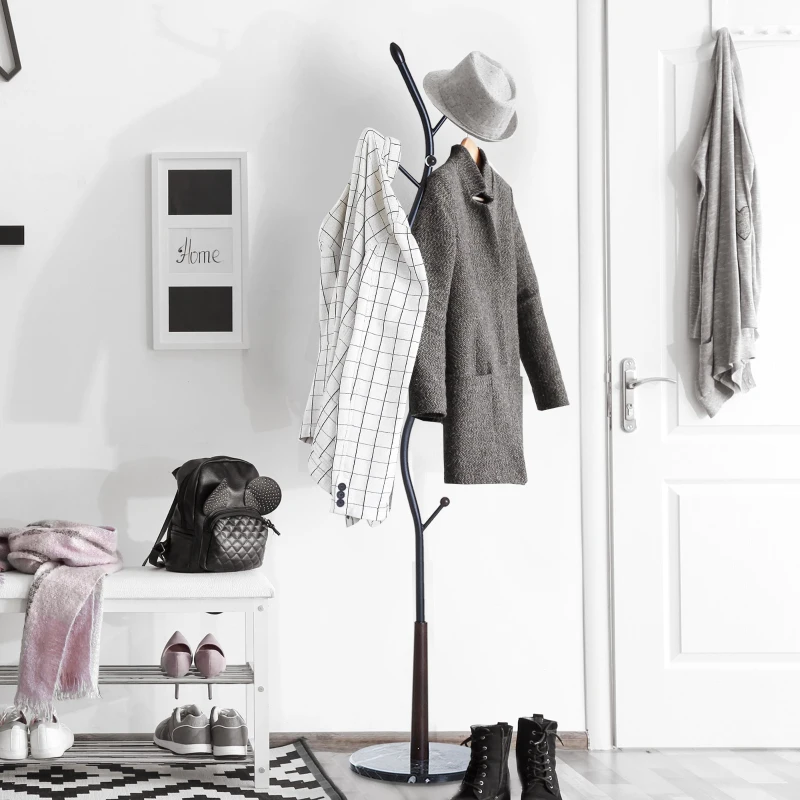 HOMCOM Porte-manteau sur pied design contemporain zig zag 8 patères hauteur 185 cm pied Ø 35 cm marbre noir