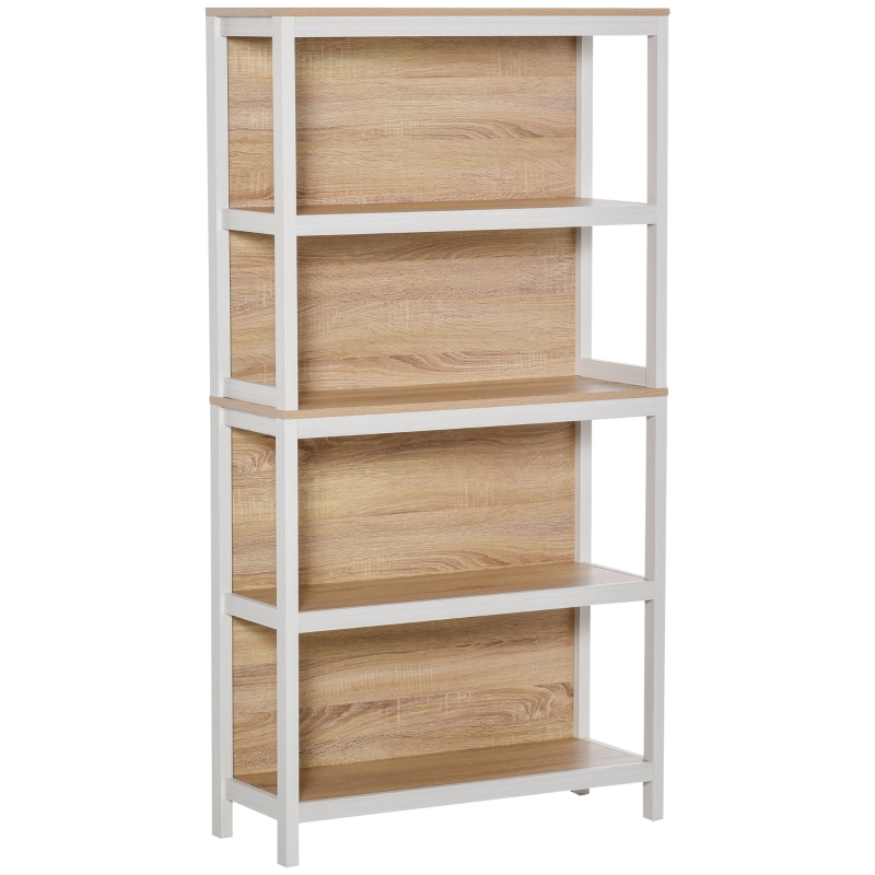 Bibliothèque 4 étagères MDF chêne clair blanc