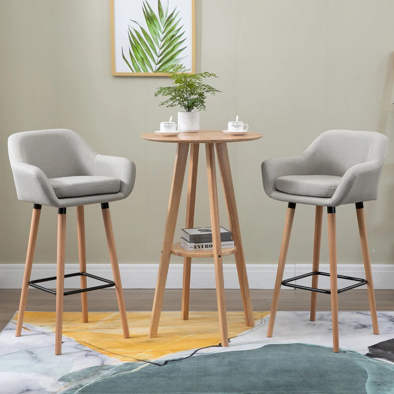 HOMCOM Table de Bar Ronde Style Naturel Chic - étagère intégré - Ø60 x 100 cm - Bois Massif Eucalyptus contreplaqué