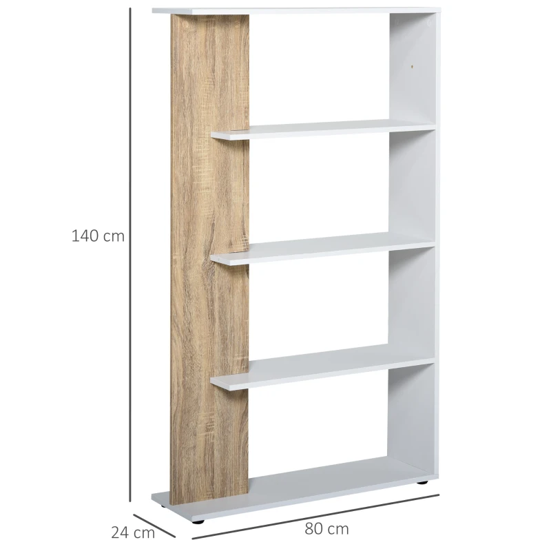HOMCOM Bibliothèque Étagère de Rangement avec 4 Compartiments Ouverts Design Simple Moderne Idéale pour Salon Chambre Bureau 80 x 24 x 140 cm Blanc et Chêne