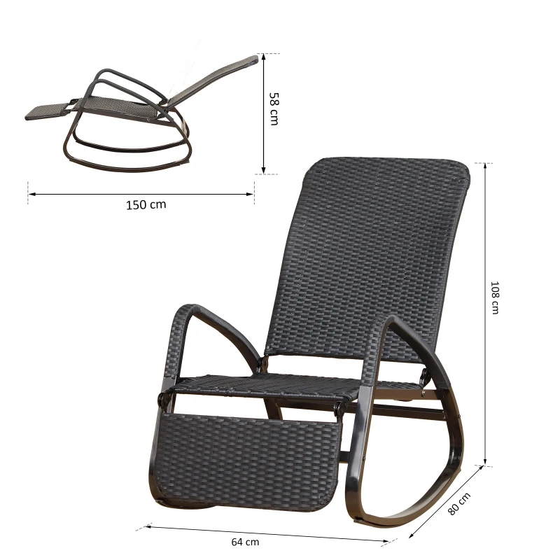 Outsunny Rocking chair fauteuil à bascule style cosy dossier repose-pied réglable résine tressée 4 fils imitation rotin noir