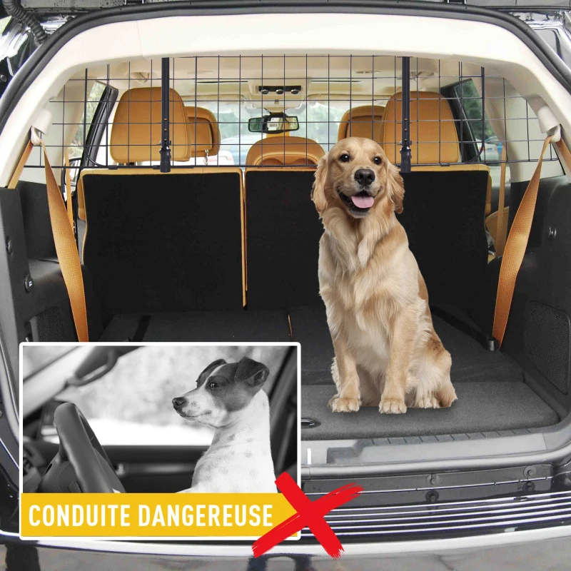 PawHut Grille de séparation voiture universelle pour chien barrière de protection animaux longueur réglable dim. 91-152L x 30H cm kit complet installation inclus métal noir