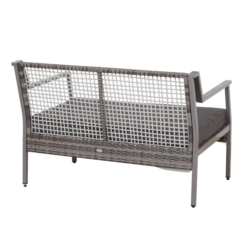 Outsunny Banc de jardin design contemporain 2 places dim. 118L x 75l x 79H cm coussin inclus alu. résine tressée polyester gris