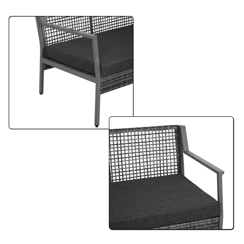 Outsunny Banc de jardin design contemporain 2 places dim. 118L x 75l x 79H cm coussin inclus alu. résine tressée polyester gris