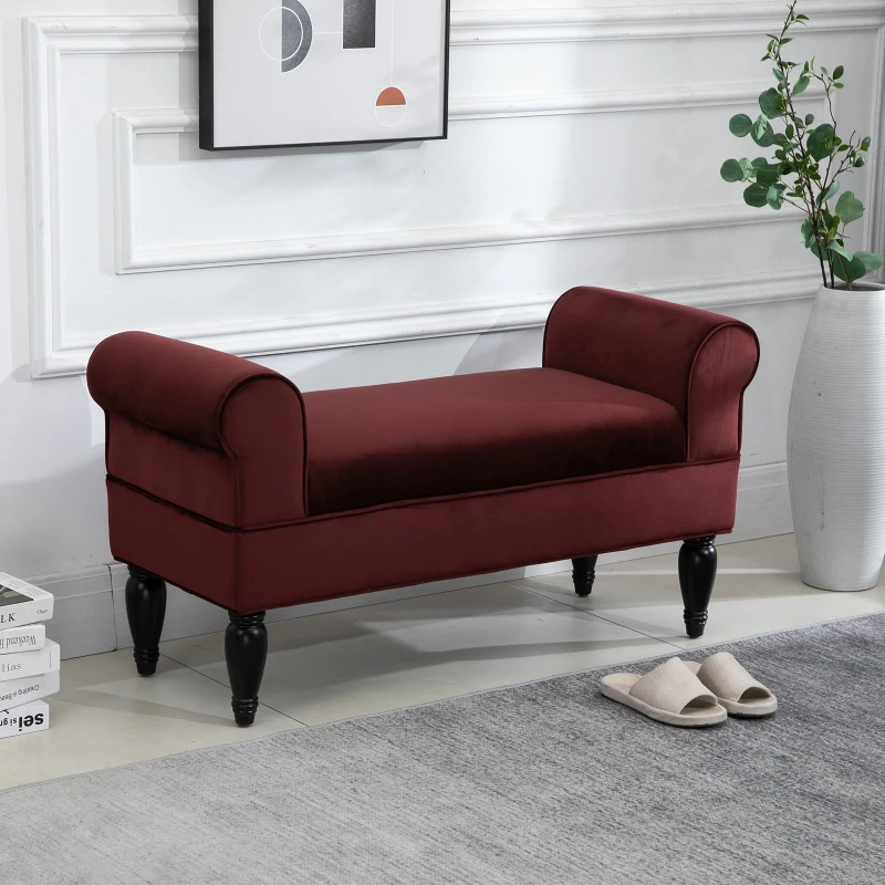 HOMCOM Banc banquette style baroque accoudoirs courbés pieds effilés dim. 110L x 43l x 58H cm polyester velours bordeaux
