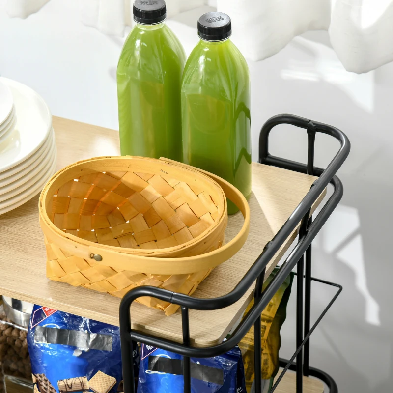 HOMCOM Desserte à roulettes avec Plateau en Bois, Chariot de Rangement à 3 Niveaux pour cuisine, salle bain, bureau