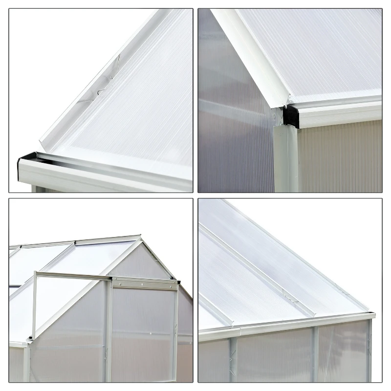 Outsunny Serre de jardin aluminium polycarbonate 9,17 m³ 2,5L x 1,9l x 1,93H m avec fenêtres et porte coulissante