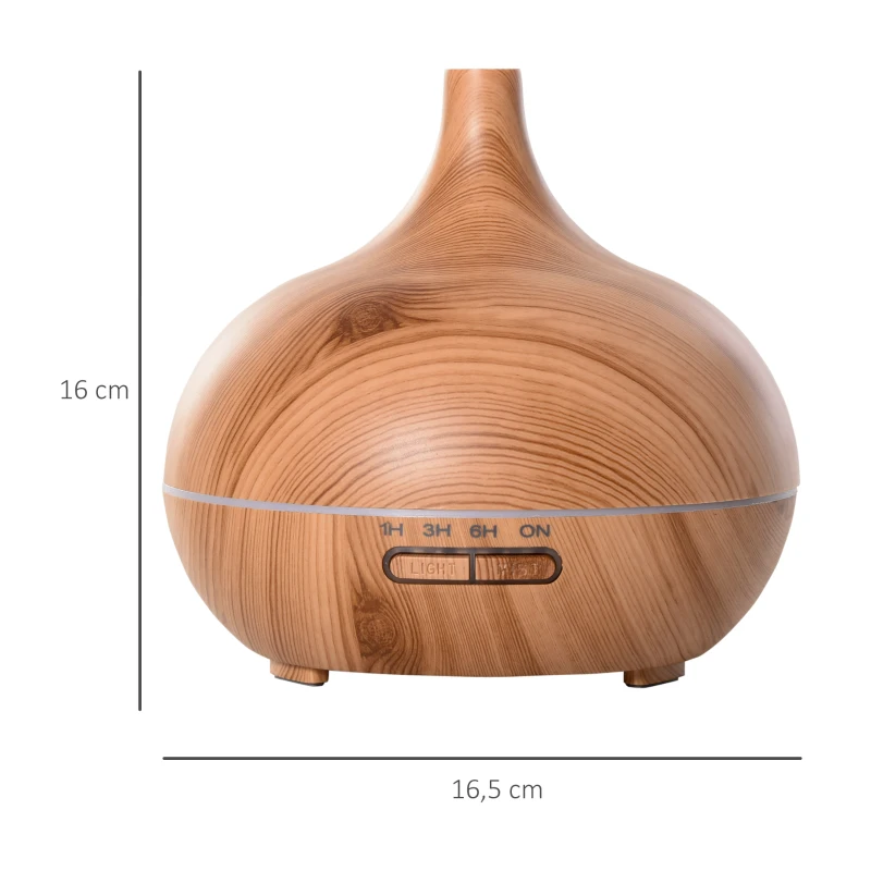 HOMCOM Diffuseur d'huiles essentielles 400 ml design vase - humidificateur d'air - diffuseur aromathérapie avec 7 lumières LED - minuterie - imitation bois