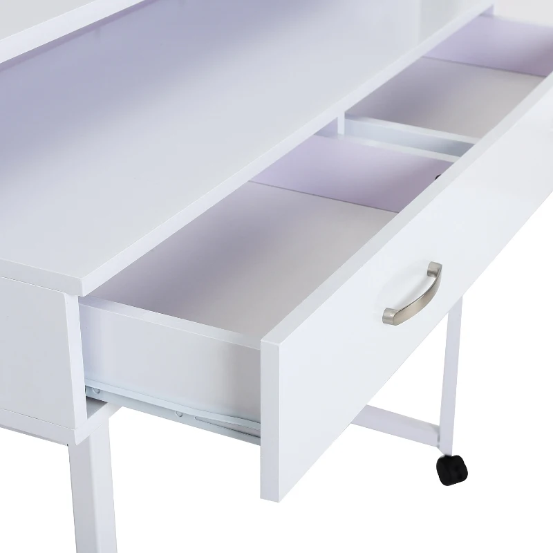 HOMCOM Bureau console 2 en 1 style contemporain sur roulettes multi-rangement blanc