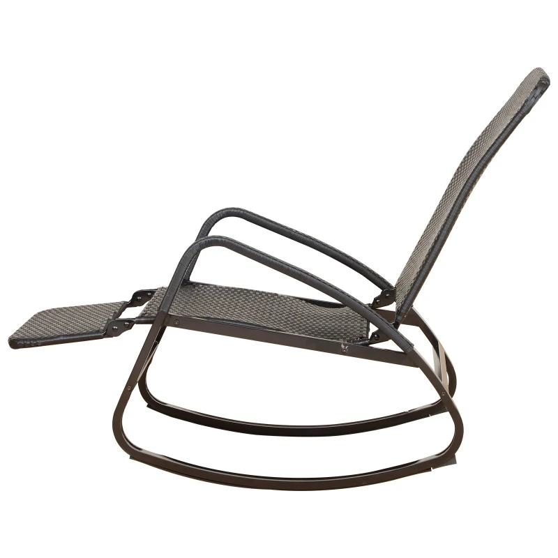 Outsunny Rocking chair fauteuil à bascule style cosy dossier repose-pied réglable résine tressée 4 fils imitation rotin noir