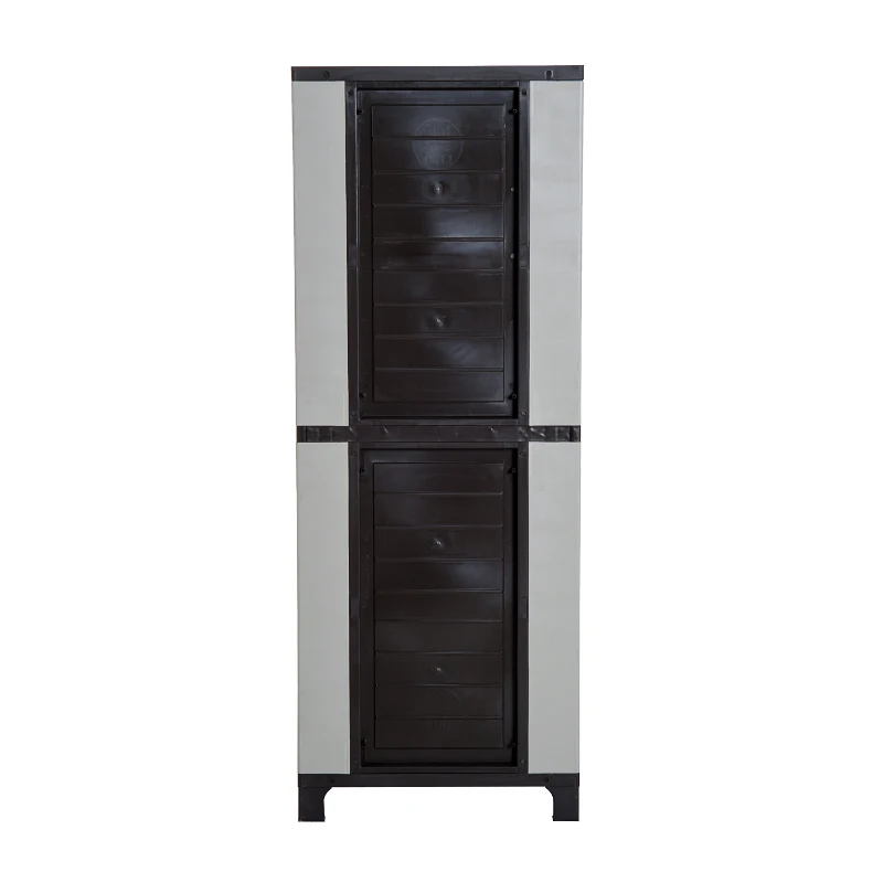 Outsunny Armoire de Jardin Armoire Haute Multi-rangements 2 Portes 3 étagères réglables en Hauteur 65L x 37l x 172H cm Gris Clair Chocolat