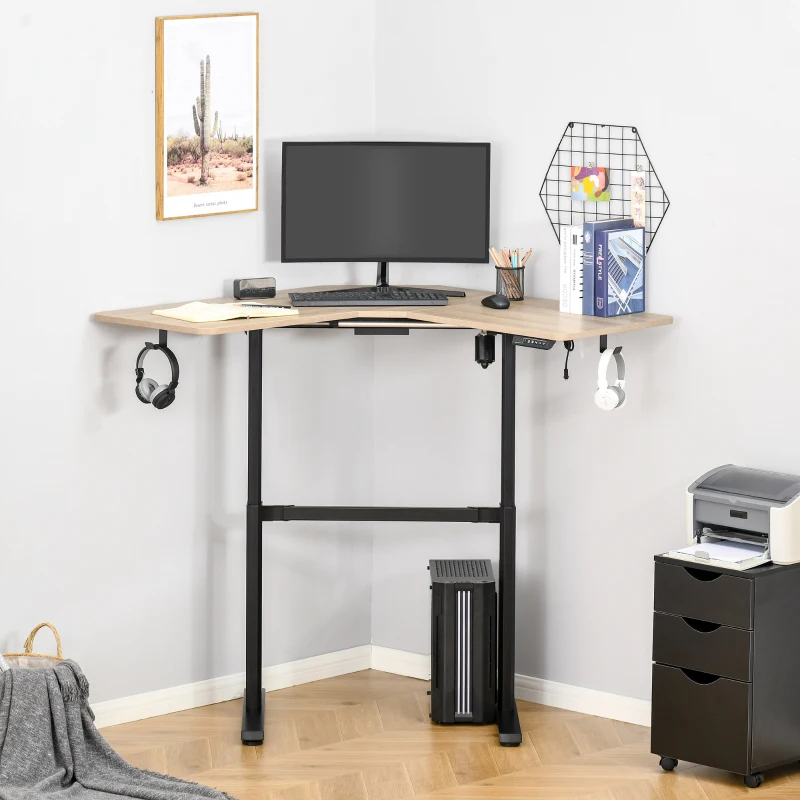 Vinsetto Bureau assis-debout électrique bureau d'angle réglable en hauteur panneaux de particules alu 167 x 101 x 72-122 cm bois naturel et noir