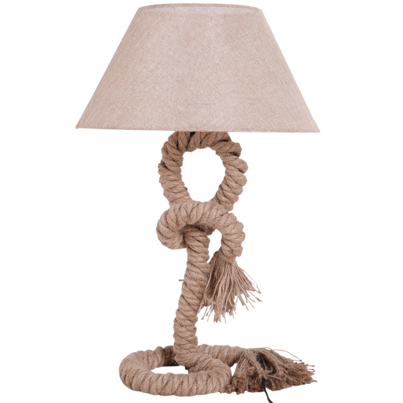 Lampe de table style marin abat-jour revêtement lin beige