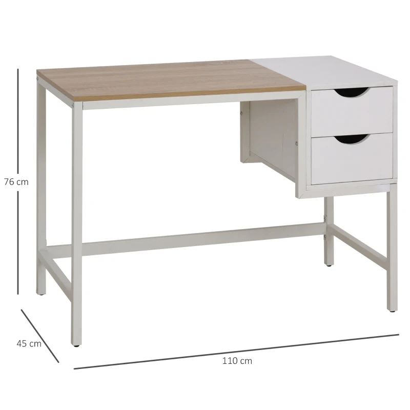 HOMCOM Bureau pour Ordinateur Informatique avec 2 Tiroirs 110 x 45 x 76 cm Blanc