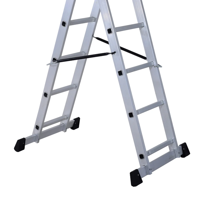 HOMCOM Echafaudage avec plateforme échelle escabeau double 3 en 1 certification NF EN131 charge max. 150 Kg aluminium