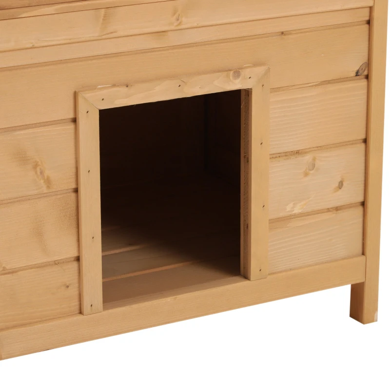 PawHut Maison lodge pour chats sauvage errants - niche villa avec terrasse, escalier, toit pour chien chat - 77 x 50 x 73 cm - naturel et vert