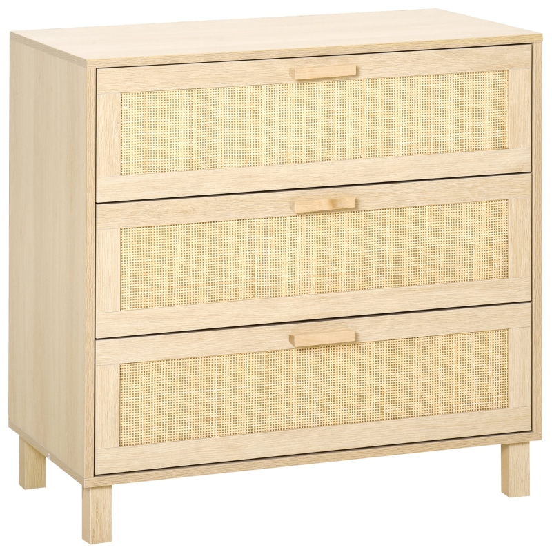 Commode 3 tiroirs cannage en rotin MDF aspect bois clair
