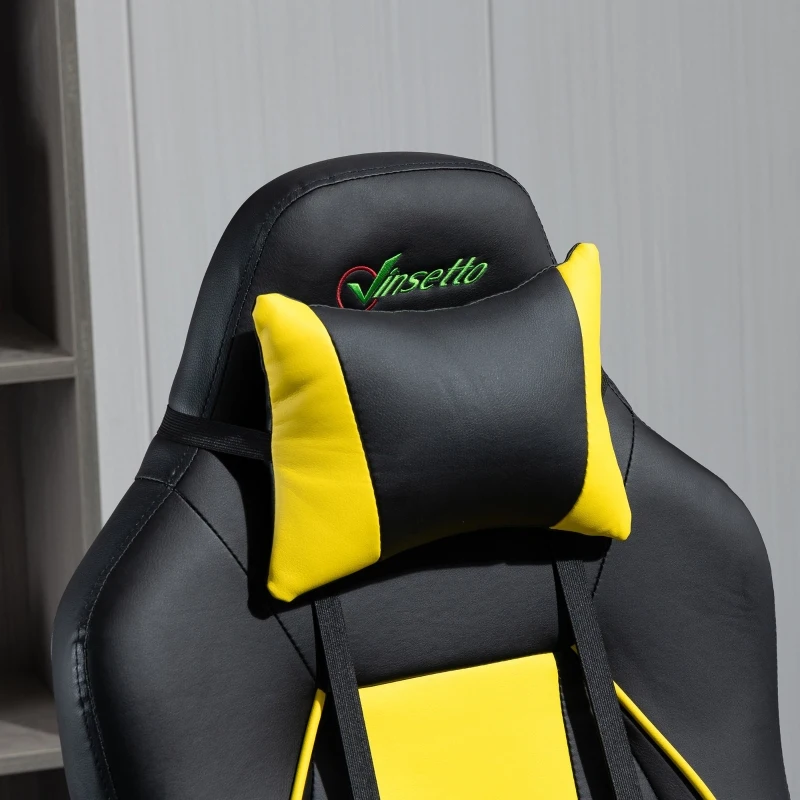 Vinsetto Fauteuil gamer chaise gaming style baquet racing fauteuil pivotant 360° basculant accoudoirs rembourrés relevables coussin lombaire tétière amovibles inclus revêtement synthétique noir jaune