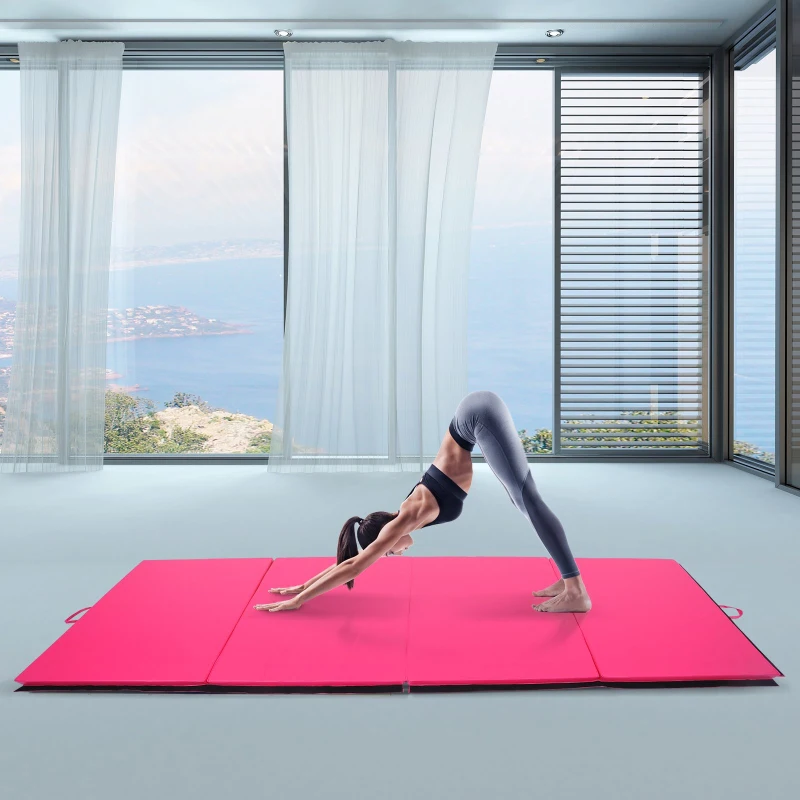 Homcom Tapis de Gymnastique et Fitness Pliable Rose 305 x 122 x 5 cm