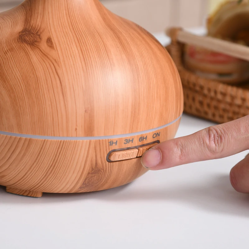 HOMCOM Diffuseur d'huiles essentielles 400 ml design vase - humidificateur d'air - diffuseur aromathérapie avec 7 lumières LED - minuterie - imitation bois