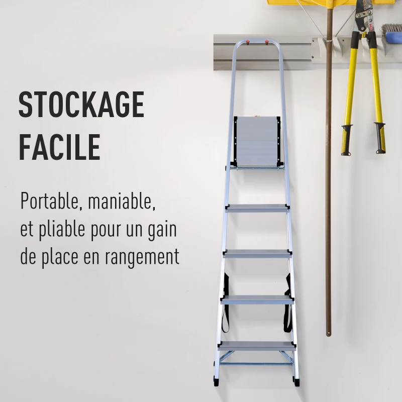 HOMCOM Escabeau de sécurité pliant antidérapant hauteur max. 166 cm charge max. 150 Kg aluminium