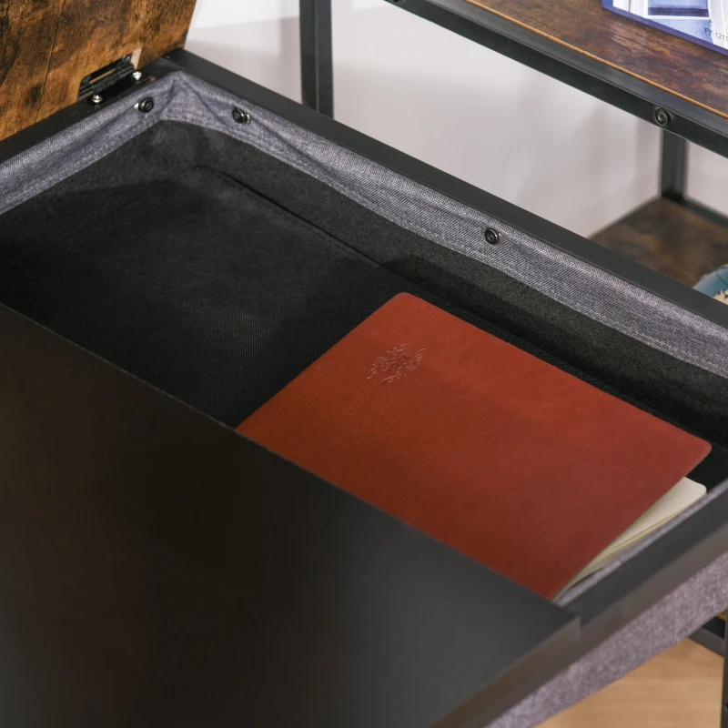 HOMCOM Bureau Design Industriel Rangement intégré châssis métal Noir Grand Plateau MDF Bicolore Noir et boisé