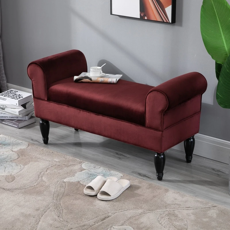 HOMCOM Banc banquette style baroque accoudoirs courbés pieds effilés dim. 110L x 43l x 58H cm polyester velours bordeaux