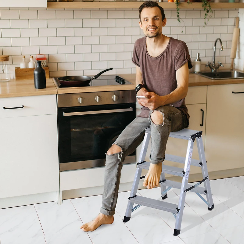 HOMCOM Marchepied escabeau double pliant antidérapant hauteur max. 59 cm charge max. 150 Kg aluminium