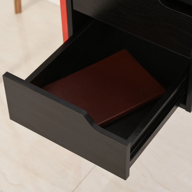 HOMCOM Bureau gaming bureau gamer bureau informatique 2 tiroirs 4 poches latérales métal rouge panneaux particules noir