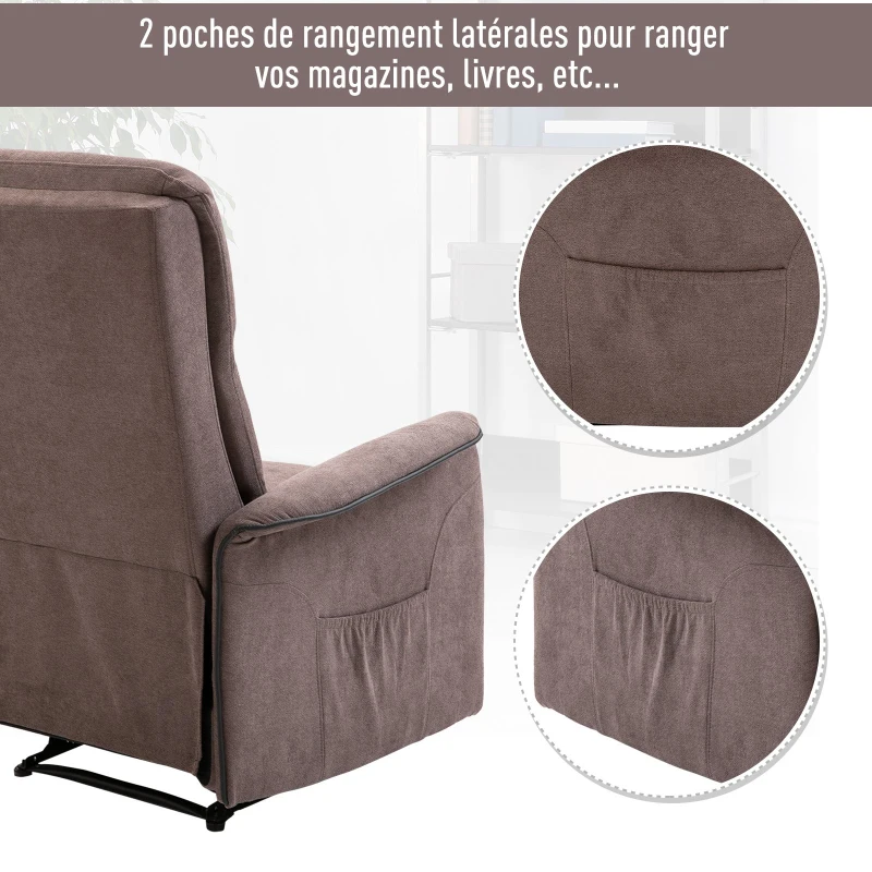 Homcom Fauteuil de relaxation grand confort dossier inclinable repose-pied ajustable flanelle marron