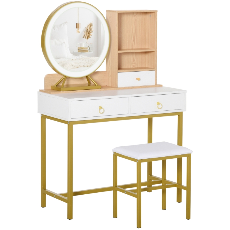 Coiffeuse design art déco avec tabouret et miroir LED