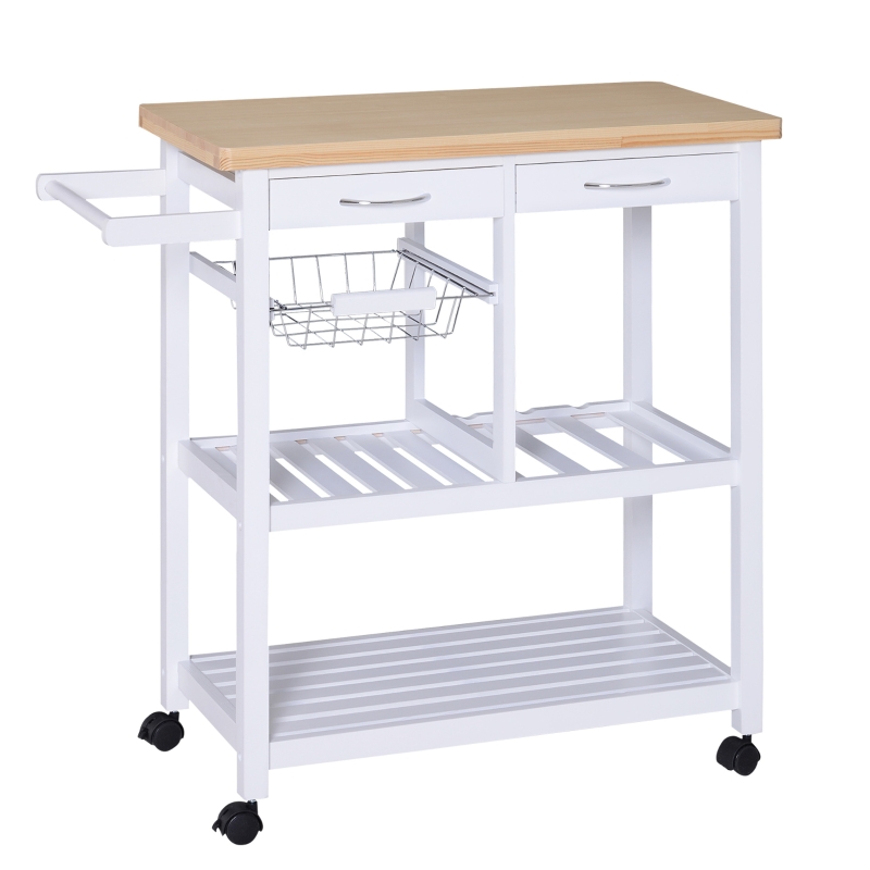 Homcom Chariot de Service sur Roues en Bois Blanc 85 x 37 x 85 cm