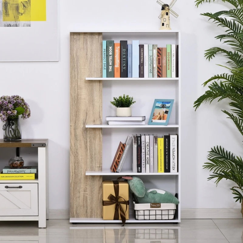 HOMCOM Bibliothèque Étagère de Rangement avec 4 Compartiments Ouverts Design Simple Moderne Idéale pour Salon Chambre Bureau 80 x 24 x 140 cm Blanc et Chêne