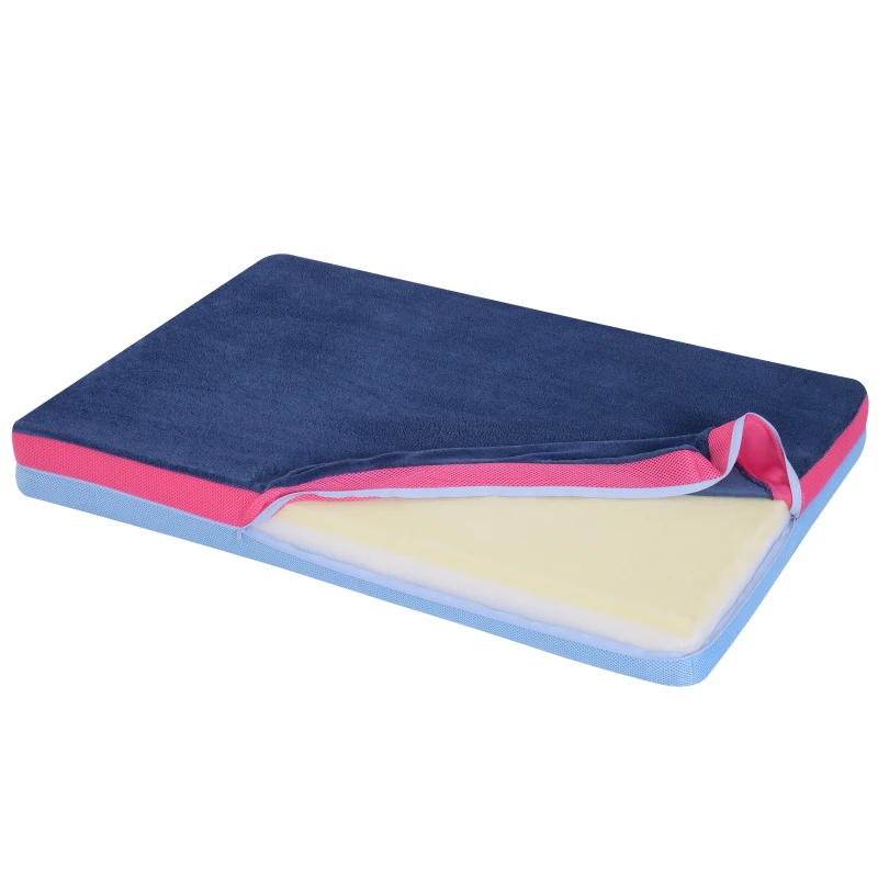 PawHut Lit matelas orthopédique grande taille mémoire de forme pour chien 101L x 66l x 10H cm housse amovible suède corail cachemire bleu