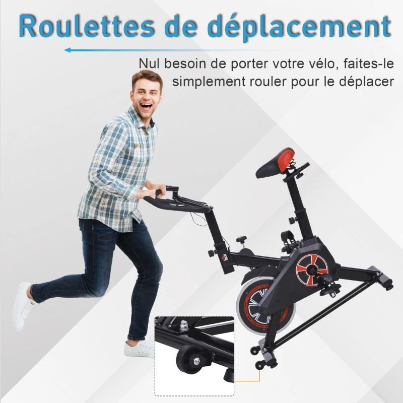 HOMCOM Vélo d'appartement cardio vélo biking écran LCD multifonction selle et guidon réglable volant inertie 5 Kg noir rouge
