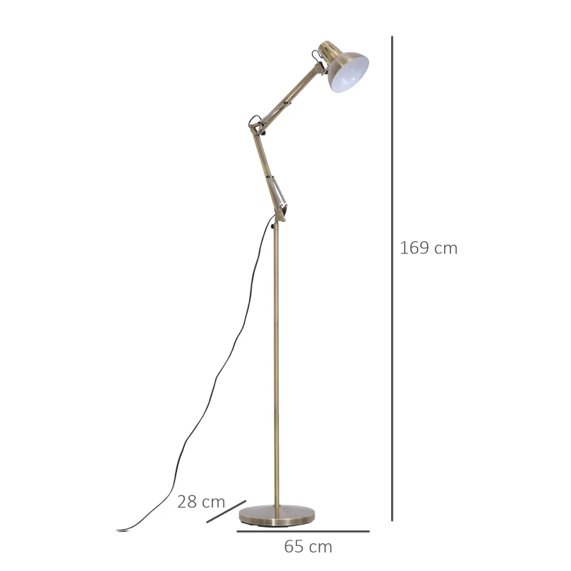 HOMCOM Lampadaire orientable design éclairage directionnel hauteur et angle réglable dim. 65L x 28l x 149-169H cm métal coloris laiton