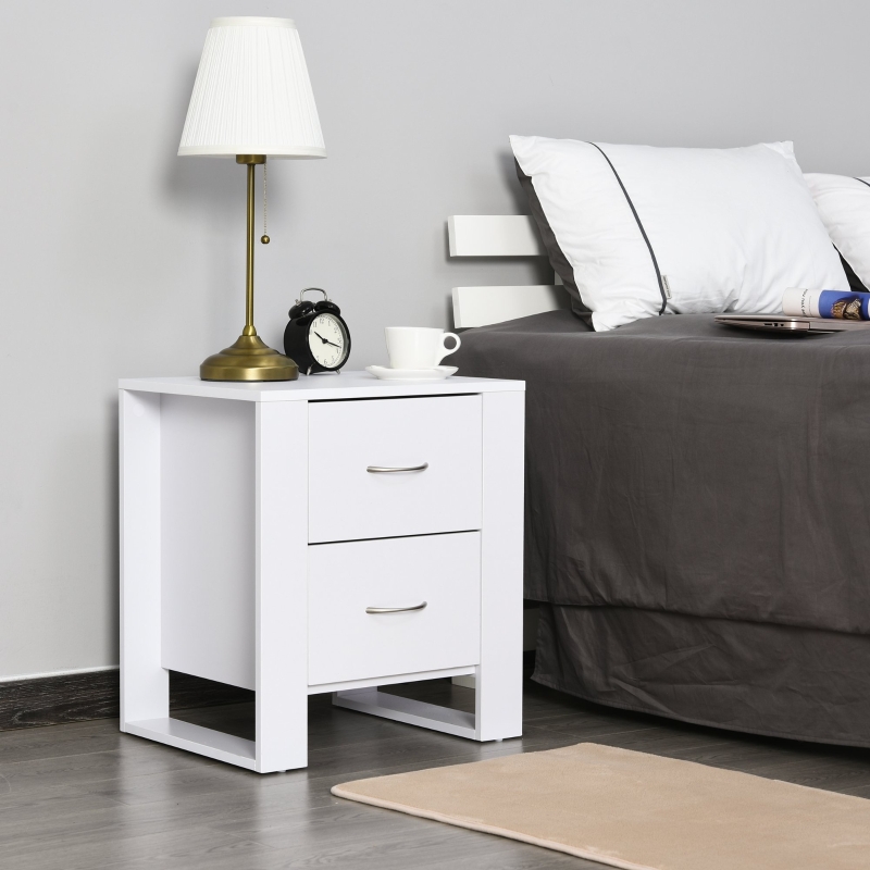 Table de Chevet 2 Tiroirs Blanc