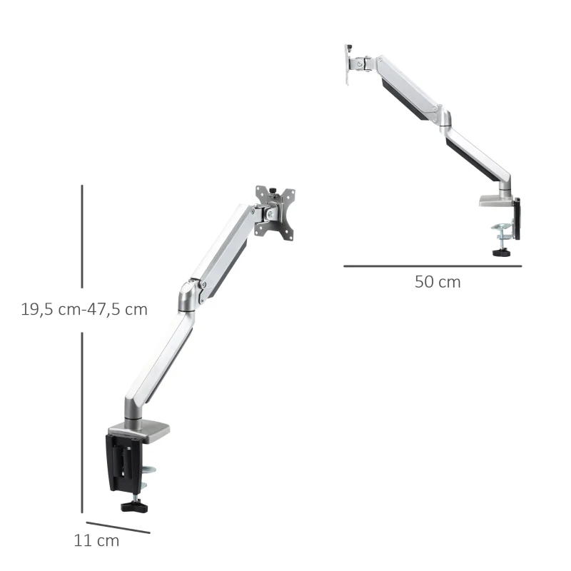 Vinsetto Support Écran PC support de moniteur de 13-32 pouces réglable en hauteur inclinable et pivotant supportant VESA 75x75/100x100 mm en aluminium argent